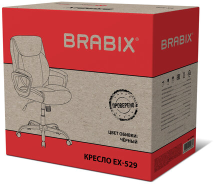 Кресло BRABIX &quot;Forex EX-529&quot;, экокожа, разборное пятилучие, черное, 532980
