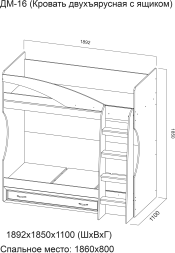 Кровать двухъярусная (с ящиком) ДМ-16