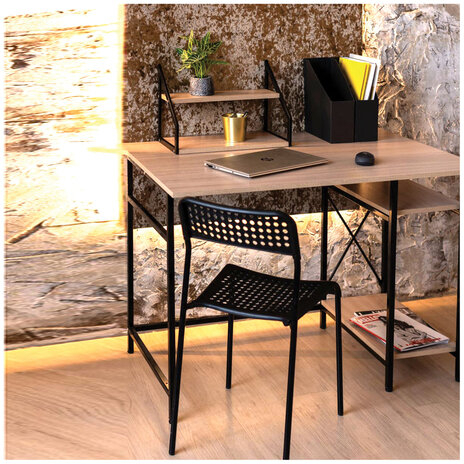 Стол BRABIX &quot;SMART CD-018&quot;, 1100х600х765 мм, ЛОФТ, 2 полки, металл/ЛДСП ясень шимо светлый, каркас черный, 641945