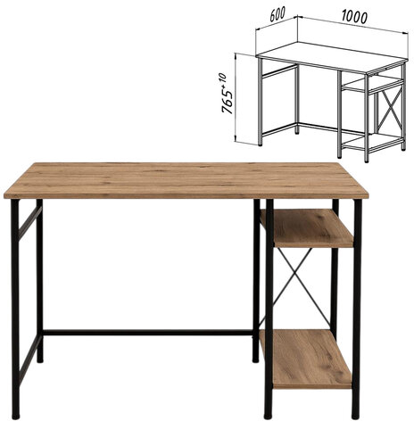 Стол BRABIX &quot;SMART CD-018&quot;, 1100х600х765 мм, ЛОФТ, 2 полки, металл/ЛДСП бунратти, каркас черный, 641946