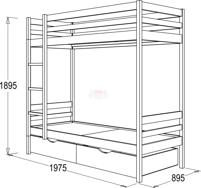 Кровать 2-х ярусная  №1 из массива