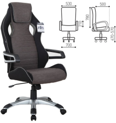 Кресло компьютерное BRABIX &quot;Techno GM-002&quot;, ткань, черное/серое, вставки белые, 531815