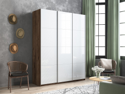 Шкаф-купе Прайм 3-х дверный (Стекло белое) Крафт табачный