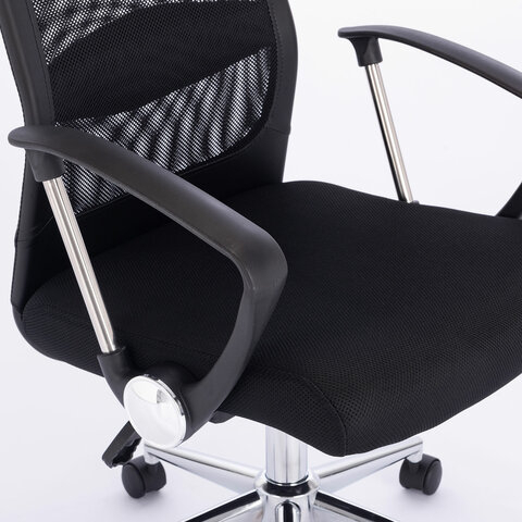 Кресло офисное BRABIX &quot;Flight R EX-541&quot;, хром, ткань TW, сетка, черное, 532517