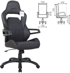 Кресло компьютерное BRABIX "Nitro GM-001", ткань, экокожа, черное, 531817