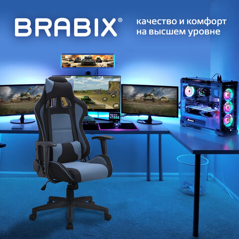 Кресло компьютерное BRABIX &quot;GT Racer GM-100&quot;, две подушки, ткань, черное/голубое, 531818