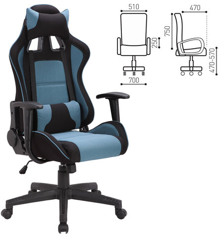 Кресло компьютерное BRABIX &quot;GT Racer GM-100&quot;, две подушки, ткань, черное/голубое, 531818