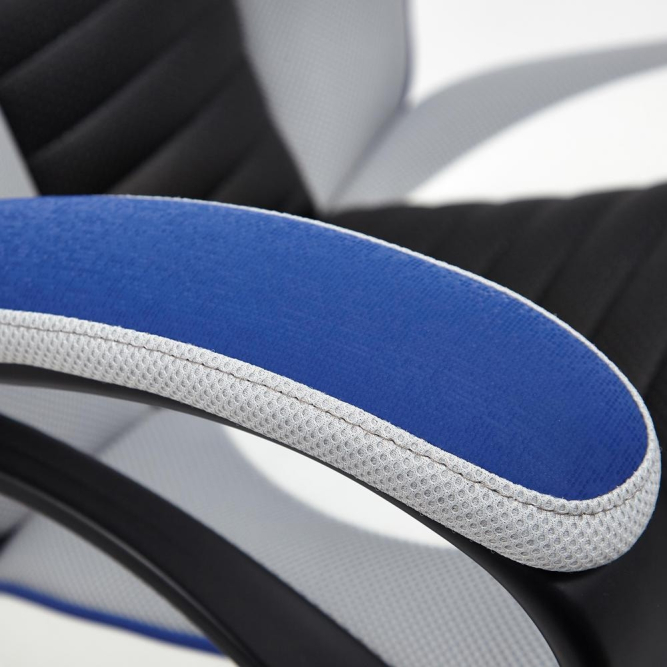 Кресло PILOT кож/зам/ткань, черный перфорированный/св.серый/синий, 36-6/06/TW-14/3D синий