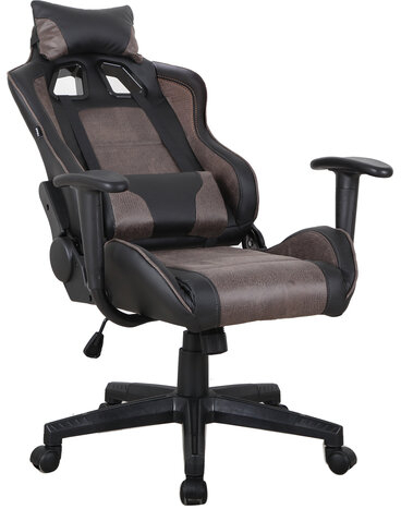 Кресло компьютерное BRABIX &quot;GT Racer GM-100&quot;, две подушки, ткань, экокожа, черное/коричневое, 531819