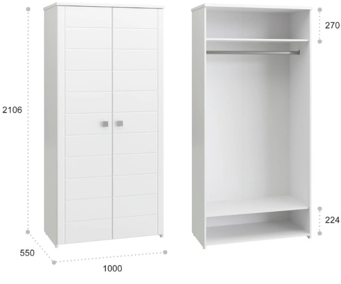 Шкаф для одежды Изабель ИЗ-61К белое дерево