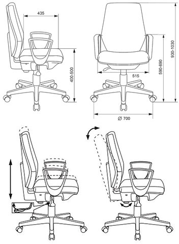 Кресло CH-W545, с подлокотниками, пластик белый, ткань, серое, 1409522