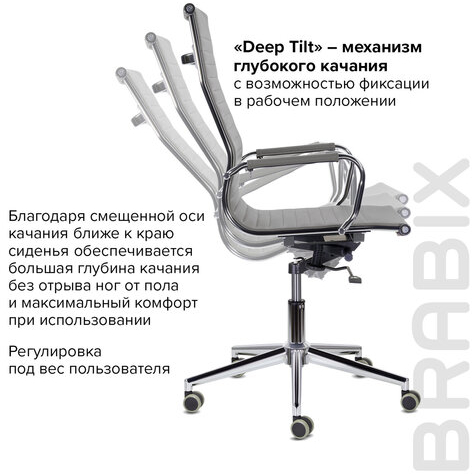 Кресло офисное BRABIX PREMIUM &quot;Intense EX-531&quot;, экокожа, хром, темно-серое, 532542