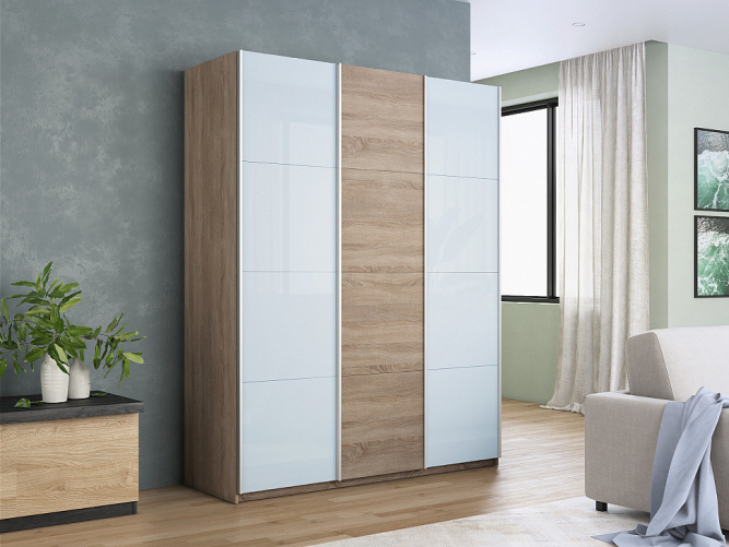 Шкаф-купе Прайм 3-х дверный (Стекло белое/ЛДСП/Стекло белое) Сонома