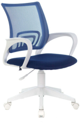 Кресло BRABIX &quot;Fly MG-396W&quot;, с подлокотниками, пластик белый, сетка, темно-синее, 532399, MG-396W_532399