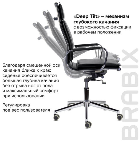 Кресло офисное BRABIX PREMIUM &quot;Kayman EX-532&quot;, экокожа, хром, черное, 532543