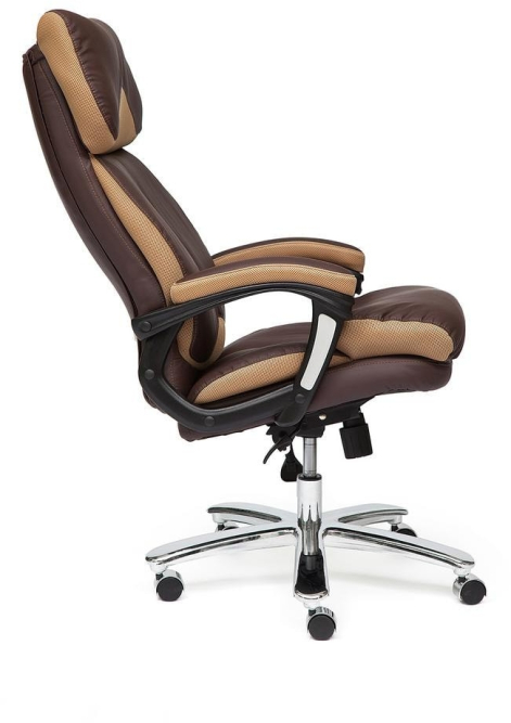 Кресло GRAND Кожа + кож.зам/ткань, коричневый/бронза-21