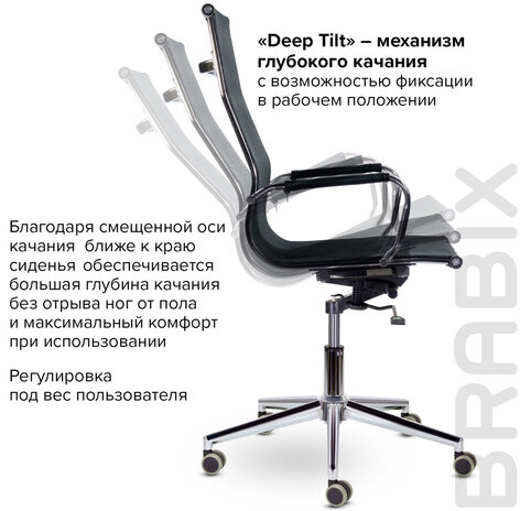 Кресло офисное BRABIX PREMIUM &quot;Net EX-533&quot;, хром, сетка, черное, 532546