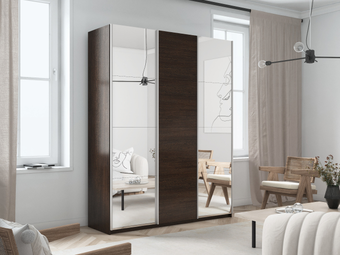 Шкаф-купе Прайм 3-х дверный (Стекло белое/ЛДСП/Стекло белое) Венге