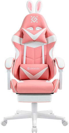 Кресло компьютерное DEFENDER Irifi, 2 подушки, подставка для ног, экокожа, розовое/белое, ш/к 26630, 64042