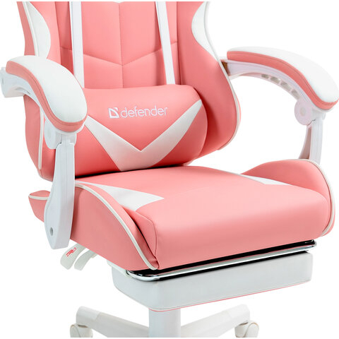 Кресло компьютерное DEFENDER Irifi, 2 подушки, подставка для ног, экокожа, розовое/белое, ш/к 26630, 64042