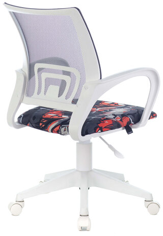 Кресло BRABIX &quot;Fly MG-396W&quot;, с подлокотниками, пластик белый, сетка, серое с рисунком &quot;Graffity&quot;, 532404, MG-396W_532404