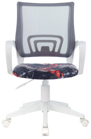 Кресло BRABIX &quot;Fly MG-396W&quot;, с подлокотниками, пластик белый, сетка, серое с рисунком &quot;Graffity&quot;, 532404, MG-396W_532404