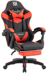 Кресло компьютерное DEFENDER Tornado, 2 подушки, подставка для ног, экокожа, черное/красное, ш/к 26722, 64057