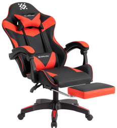 Кресло компьютерное DEFENDER Tornado, 2 подушки, подставка для ног, экокожа, черное/красное, ш/к 26722, 64057