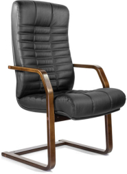 Кресло для приемных и переговорных &quot;Атлант-экстра&quot;, кожа, дерево (орех), черное