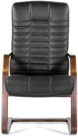 Кресло для приемных и переговорных &quot;Атлант-экстра&quot;, кожа, дерево (орех), черное