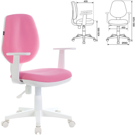 Кресло BRABIX &quot;Fancy MG-201W&quot;, с подлокотниками, пластик белый, розовое, 532409, MG-201W_532409
