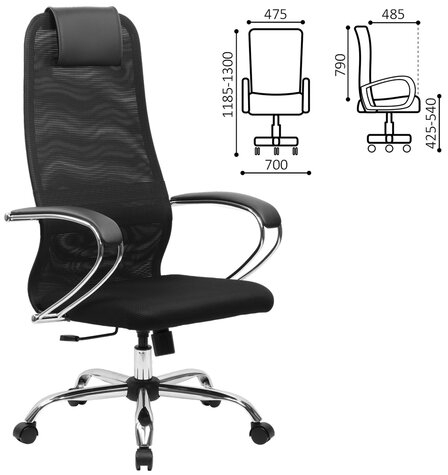 Кресло BRABIX PREMIUM &quot;Ultimate EX-800&quot; хром, плотная двойная сетка Х2, черное, 532911