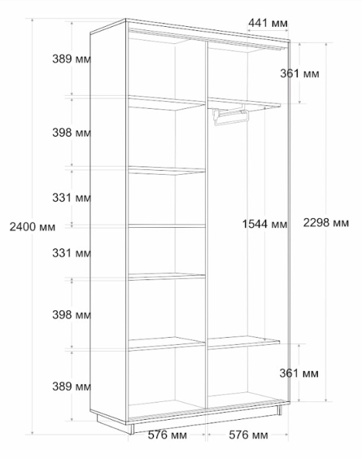 Шкаф-купе Экспресс 2-х дверный ( ЛДСП/Зеркало) Серый диамант