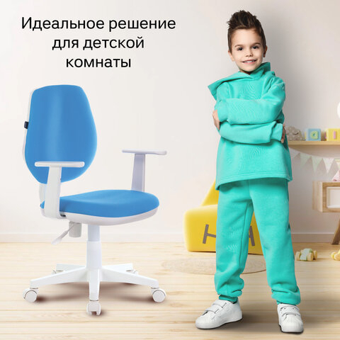 Кресло BRABIX &quot;Fancy MG-201W&quot;, с подлокотниками, пластик белый, голубое, 532411, MG-201W_532411