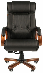 Кресло из натуральной кожи CH 653, дерево, черное, 7001203