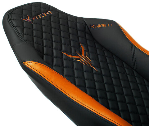 Кресло компьютерное Knight EXPLORE, 2 подушки, экокожа премиум, черное/оранжевое, 1628886