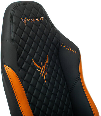 Кресло компьютерное Knight EXPLORE, 2 подушки, экокожа премиум, черное/оранжевое, 1628886