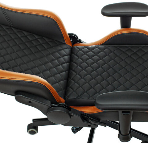 Кресло компьютерное Knight EXPLORE, 2 подушки, экокожа премиум, черное/оранжевое, 1628886