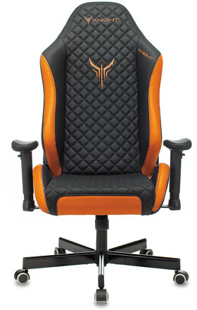 Кресло компьютерное Knight EXPLORE, 2 подушки, экокожа премиум, черное/оранжевое, 1628886