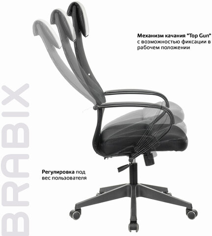 Кресло офисное BRABIX PREMIUM &quot;Stalker EX-608 PL&quot;, ткань-сетка/кожзам, черное, 532090