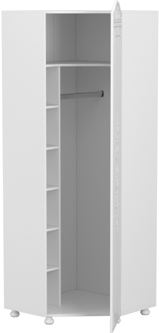 Шкаф угловой Ассоль АС-521К (правый c короной) белое дерево