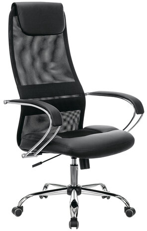 Кресло офисное BRABIX PREMIUM &quot;Stalker EX-608 CH&quot;, хром, ткань-сетка/кожзам, черное, 532091