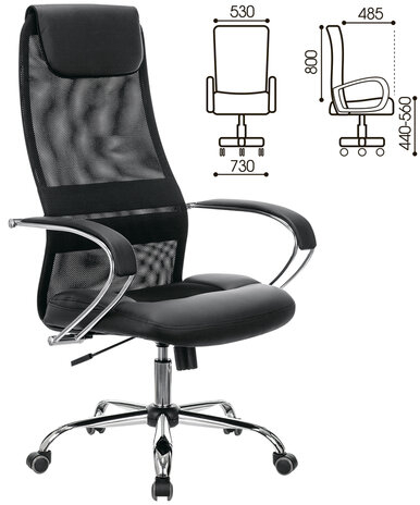Кресло офисное BRABIX PREMIUM &quot;Stalker EX-608 CH&quot;, хром, ткань-сетка/кожзам, черное, 532091