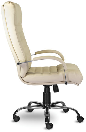 Кресло из натуральной кожи &quot;Орион&quot;, хром, монолитный каркас, бежевое