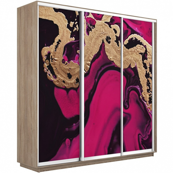 Шкаф-купе Экспресс 3-х дверный (Фото №1005 Абстракция розовая)