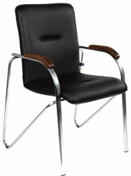 Кресло для приемных и переговорных &quot;Samba&quot;, деревянные накладки, хромированный каркас, кожзам черный