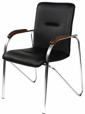 Кресло для приемных и переговорных &quot;Samba&quot;, деревянные накладки, хромированный каркас, кожзам черный