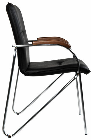 Кресло для приемных и переговорных &quot;Samba&quot;, деревянные накладки, хромированный каркас, кожзам черный