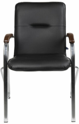 Кресло для приемных и переговорных &quot;Samba&quot;, деревянные накладки, хромированный каркас, кожзам черный