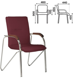 Кресло для приемных и переговорных &quot;Samba&quot; (дерево 1.023), хромированный каркас, кожзам бордовый V-25